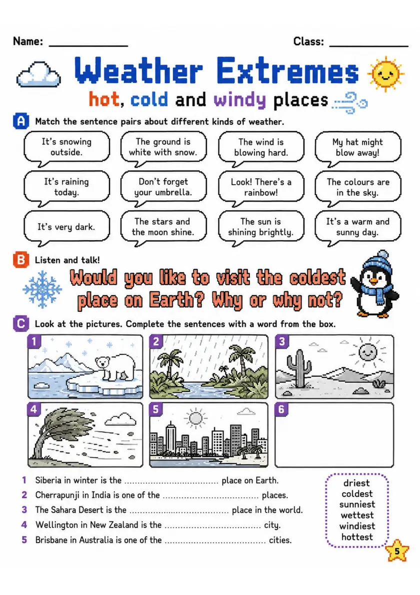 Cambridge MOVERS - Weather Extremes | Free Worksheet primary printable PDF preview