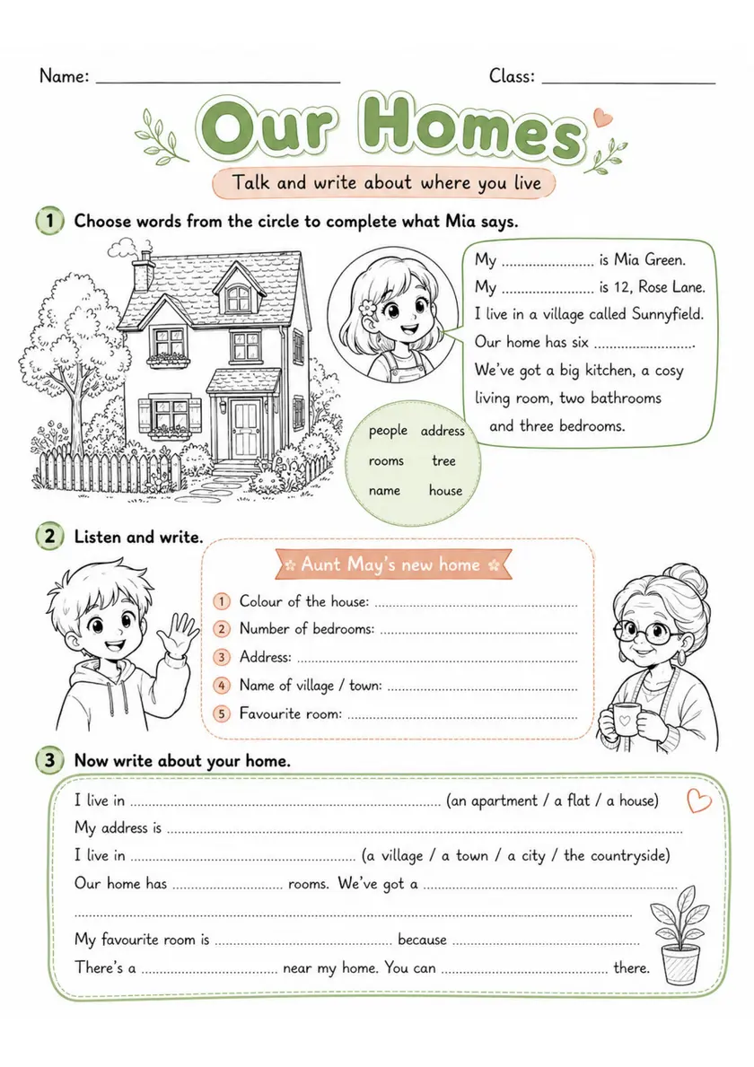 Cambridge MOVERS - Our Homes | Free Worksheet primary printable PDF preview