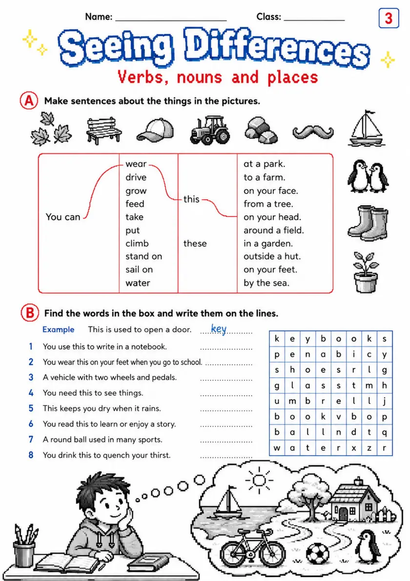 Cambridge MOVERS - Seeing Differences | Free Worksheet primary printable PDF preview