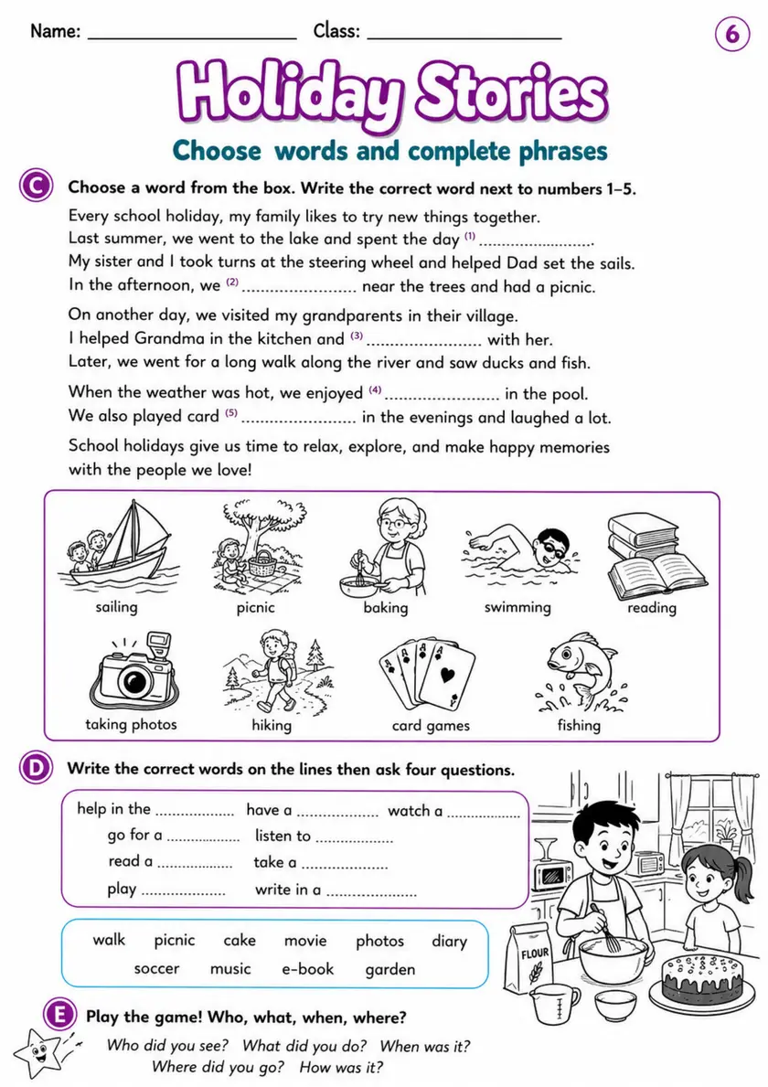 Cambridge MOVERS - Holiday Stories | Free Worksheet primary printable PDF preview