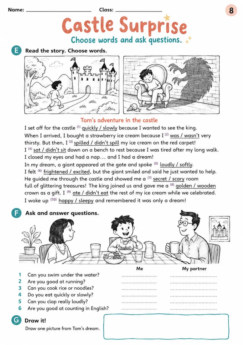 Cambridge MOVERS - Castle Surprise | Free Worksheet primary printable PDF preview