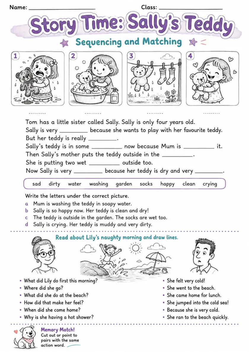 Cambridge MOVERS - Story Time: Sally's Teddy | Free Worksheet primary printable PDF preview