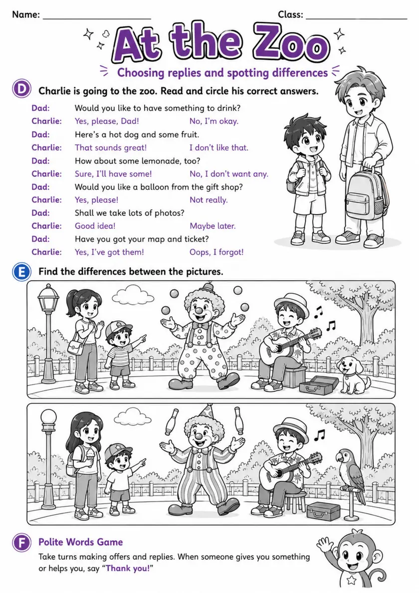 Cambridge MOVERS - At the Zoo | Free Worksheet primary printable PDF preview