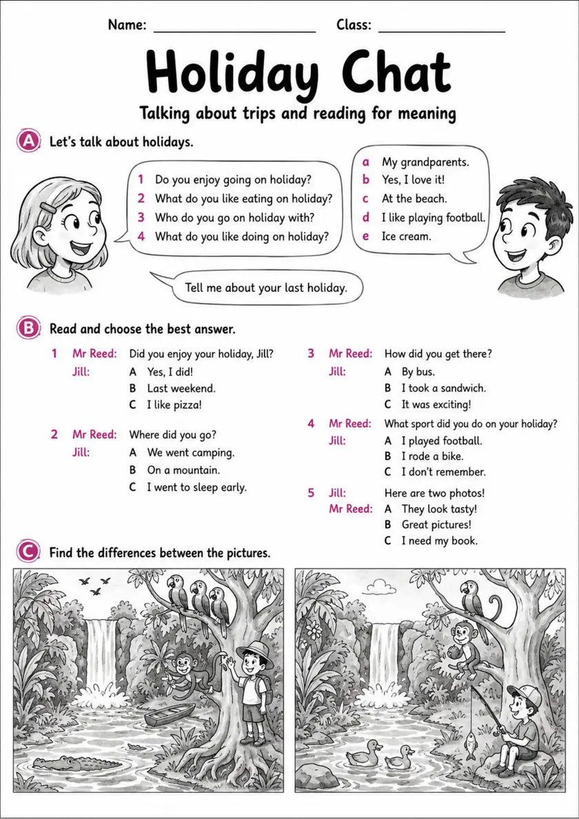 Cambridge MOVERS - Holiday Chat | Free Worksheet primary printable PDF preview