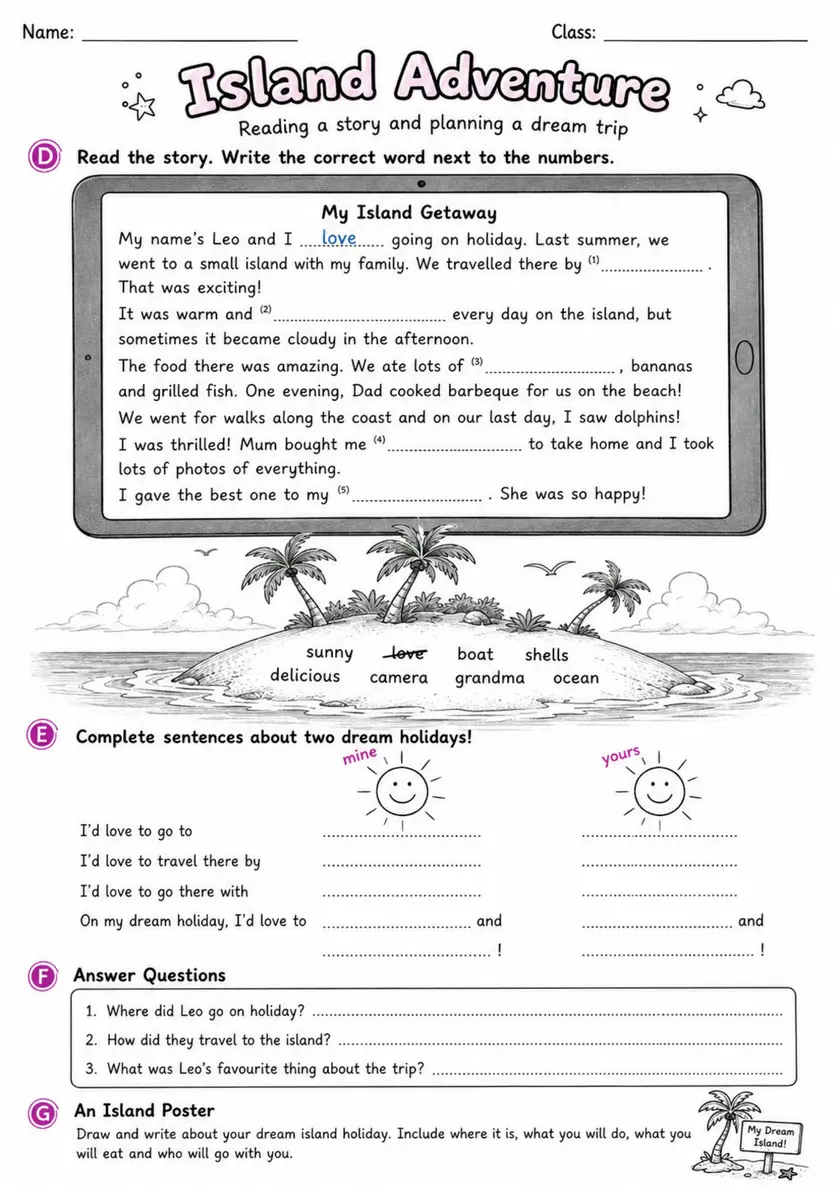 Cambridge MOVERS - Island Adventure | Free Worksheet primary printable PDF preview