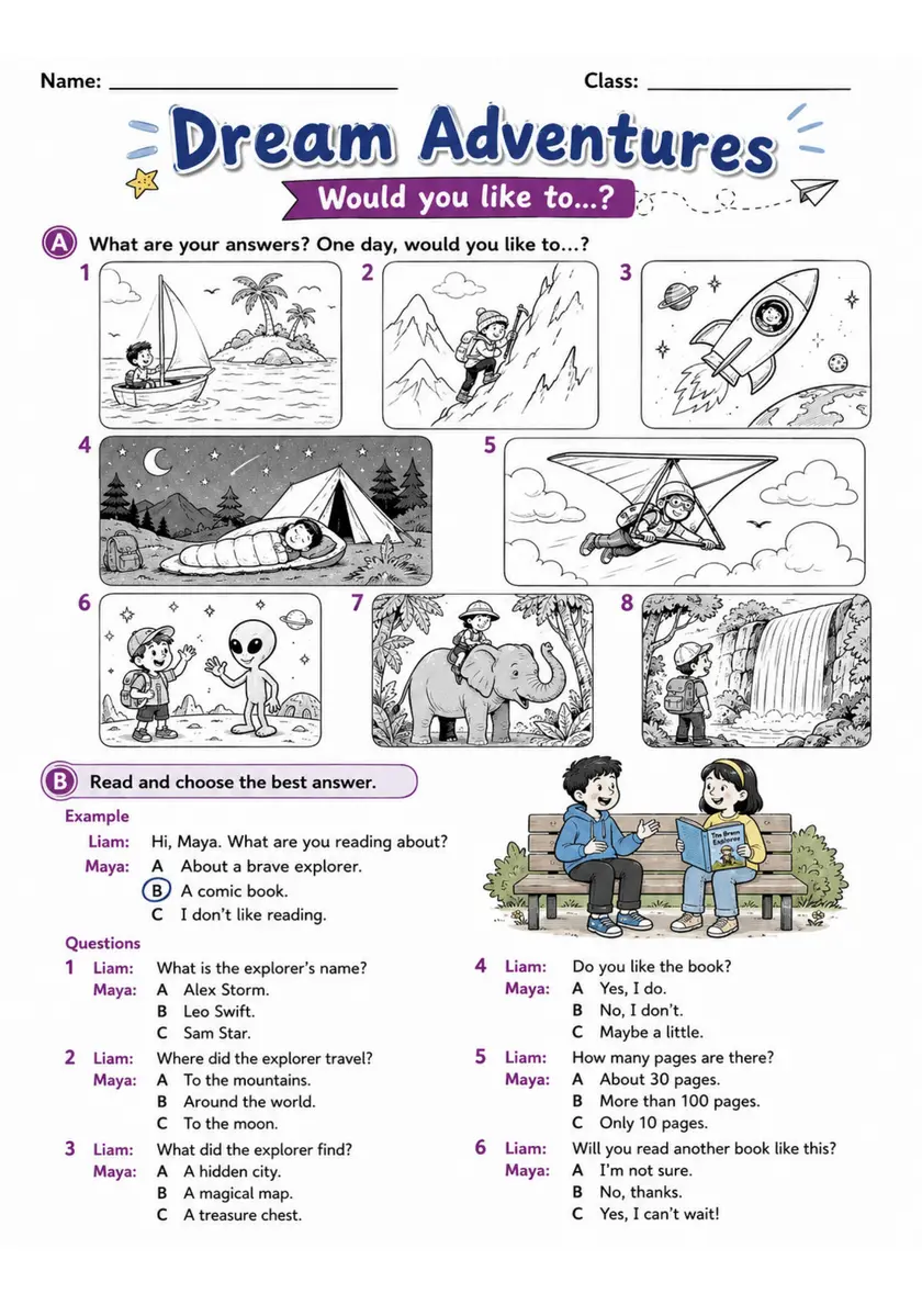 Cambridge MOVERS - Dream Adventures | Free Worksheet primary printable PDF preview