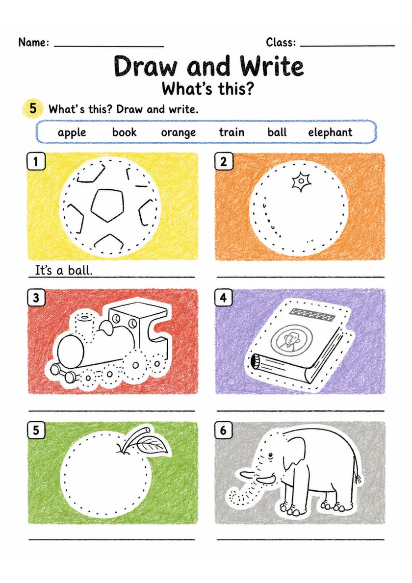 Draw and Write with A or An | Grade 1 Grammar Worksheet grade 1 printable PDF preview