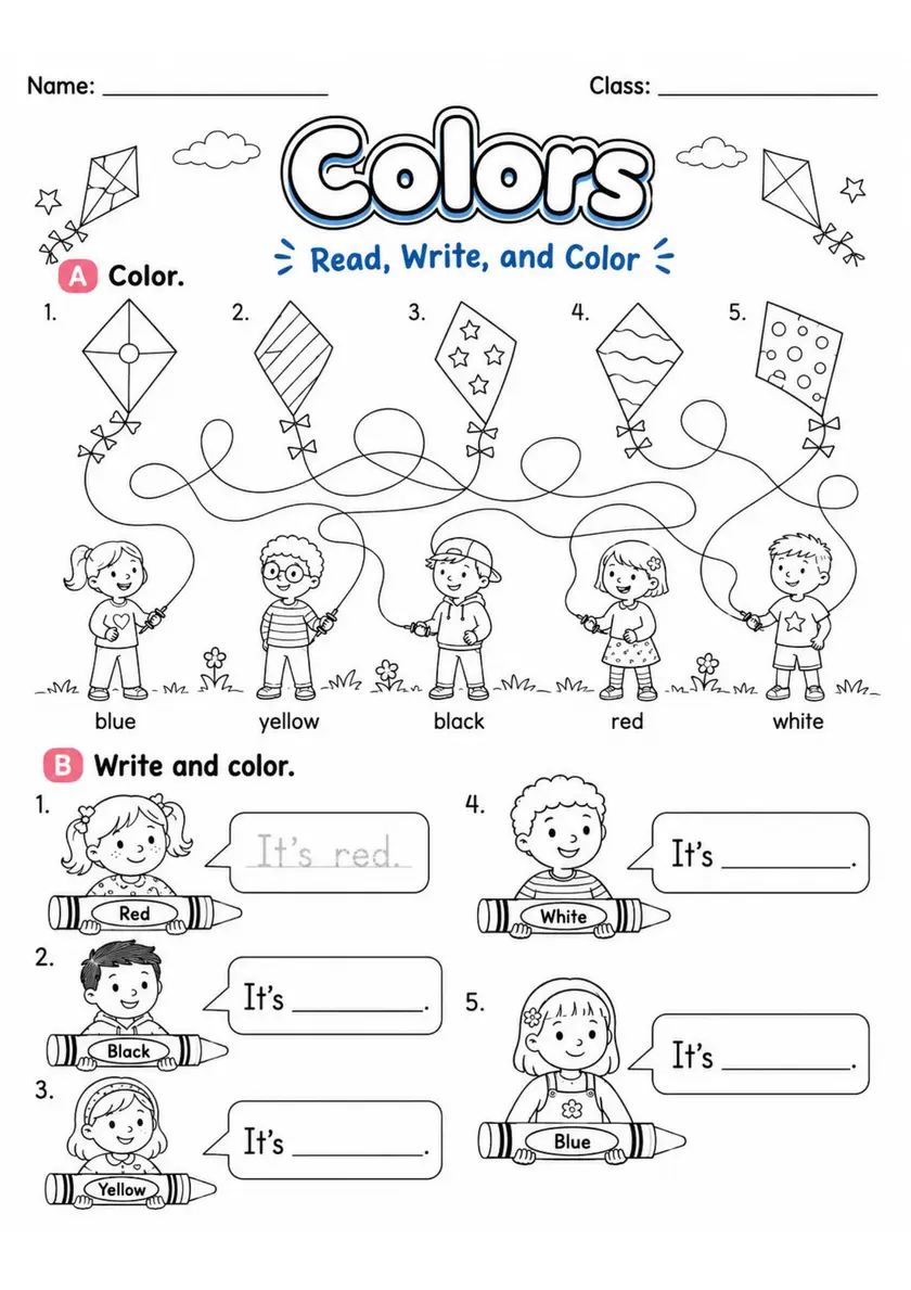Colors | Grade 1 Vocabulary Worksheet grade 1 printable PDF preview