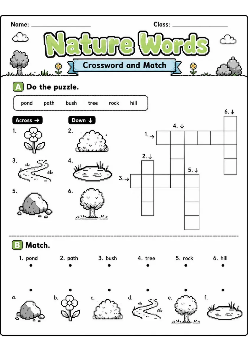 Nature Words | Grade 1 Vocabulary Worksheet grade 1 printable PDF preview