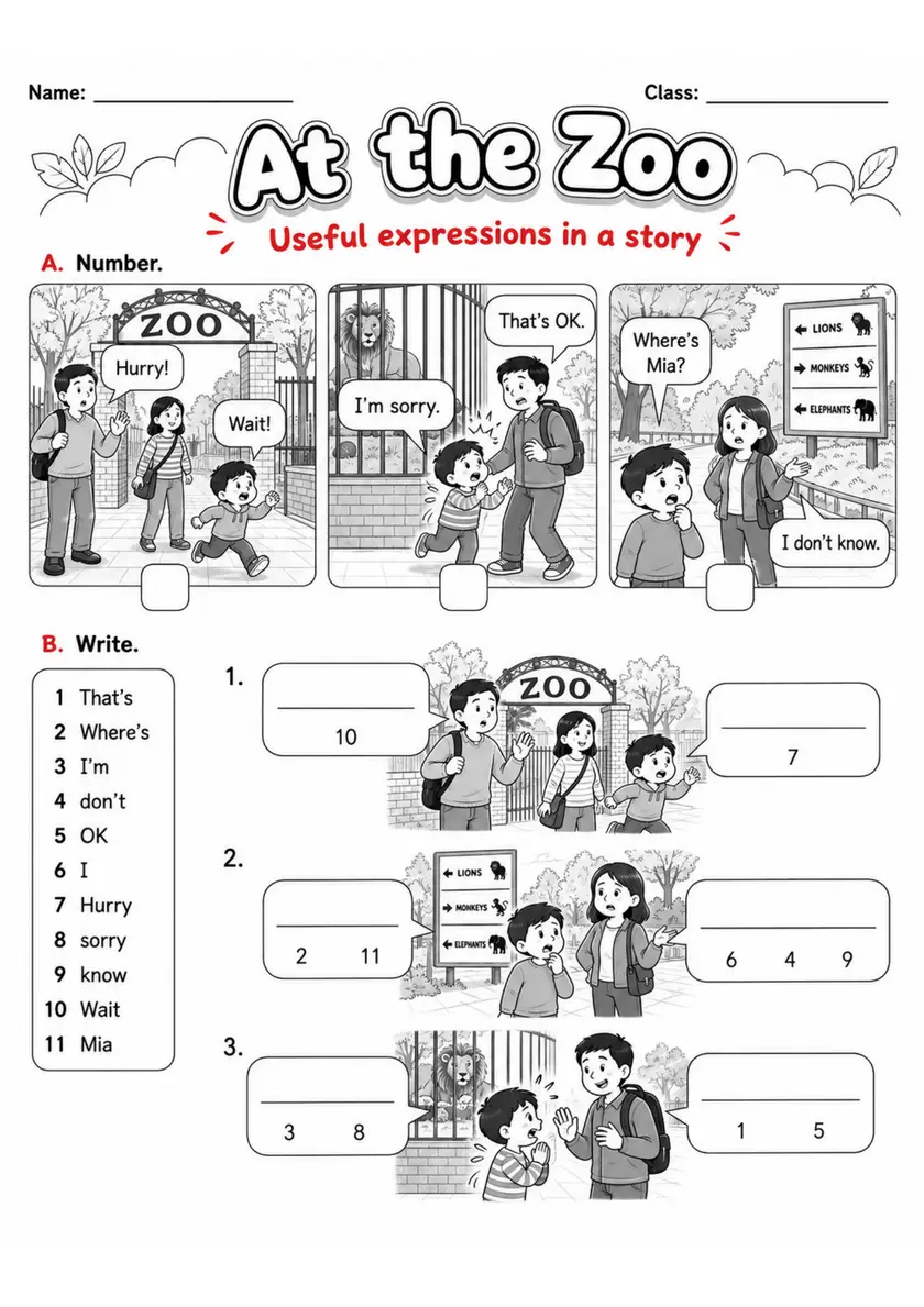 At the Zoo Story | Grade 1 Reading and Writing Worksheet grade 1 printable PDF preview