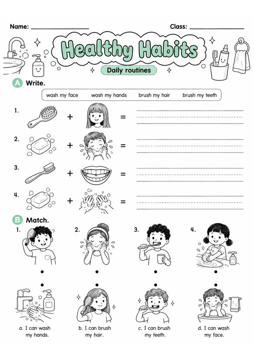 Healthy Habits | Grade 1 English Language Arts Worksheet grade 1 printable PDF preview