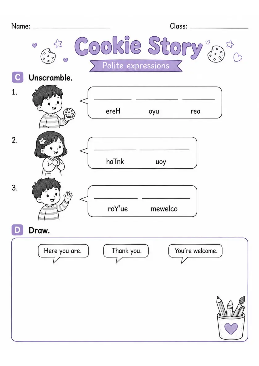 Cookie Story 2 | Grade 1 Reading Worksheet grade 1 printable PDF preview