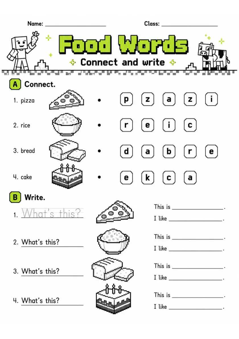 Food Words | Grade 1 Vocabulary Worksheet grade 1 printable PDF preview