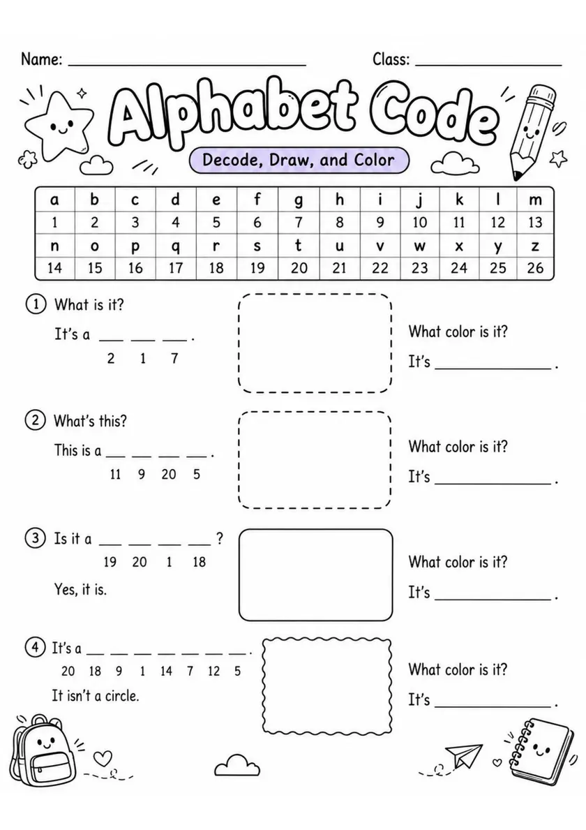 Alphabet Code | Grade 1 Phonics Worksheet grade 1 printable PDF preview