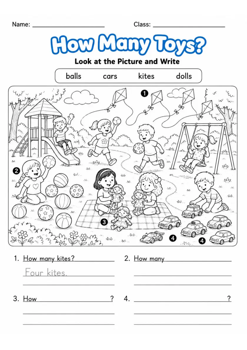 How Many Toys? | Grade 1 English Language Arts Worksheet grade 1 printable PDF preview