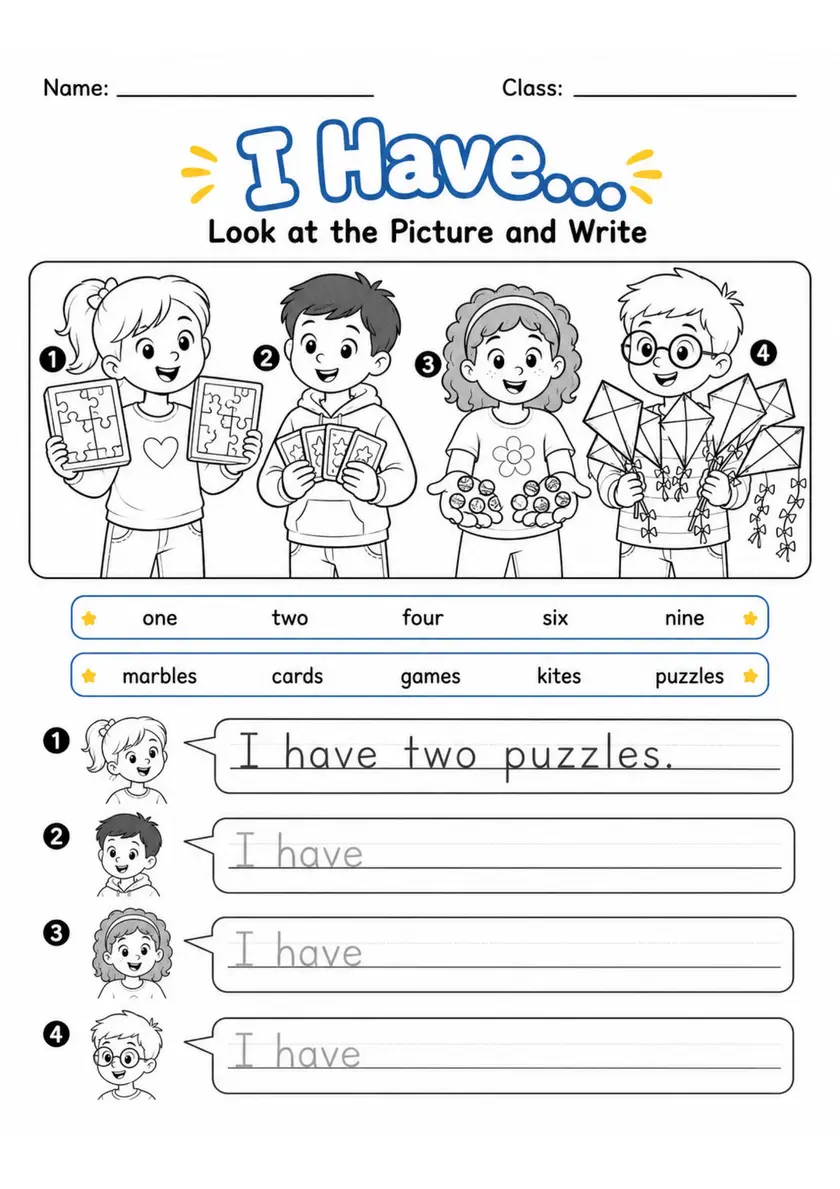 I Have... | Grade 1 English Language Arts Worksheet grade 1 printable PDF preview