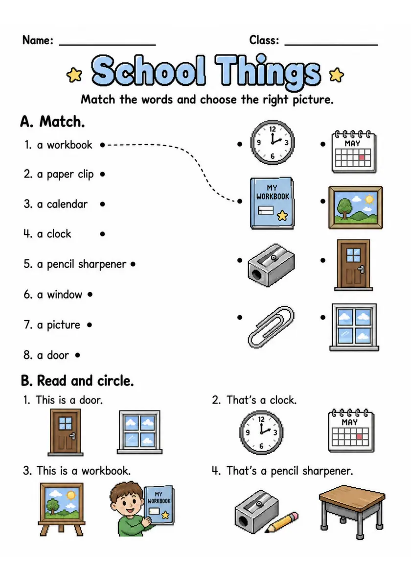 School Things | Grades 2-3 Vocabulary Worksheet grades 2 3 printable PDF preview