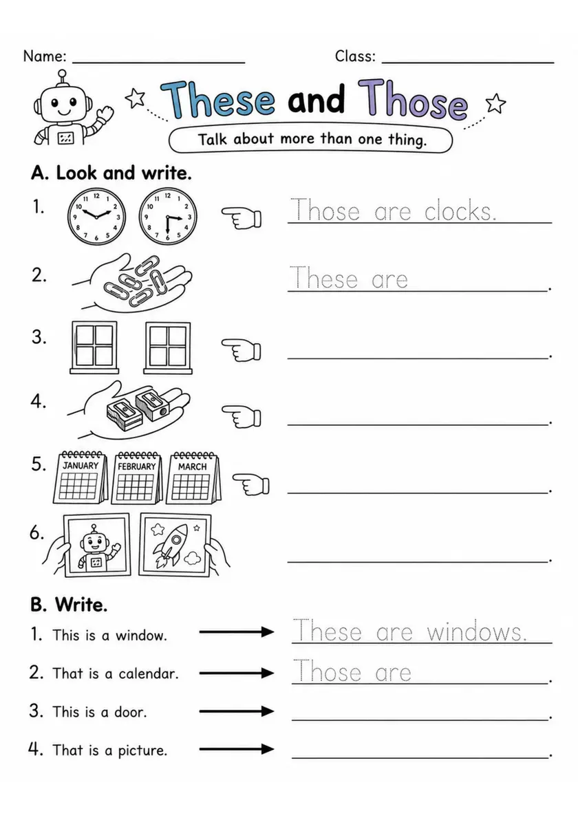 These And Those | Grades 2-3 Grammar Worksheet grades 2 3 printable PDF preview