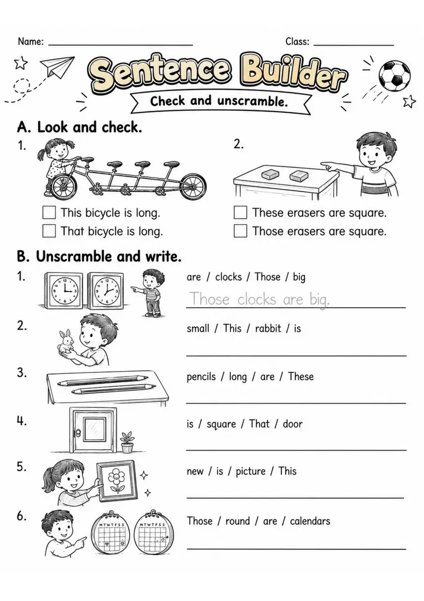 Sentence Builder | Grades 2-3 English Language Arts Worksheet grades 2 3 printable PDF preview