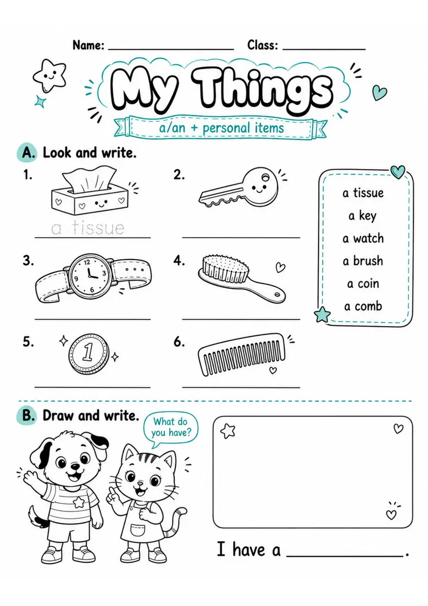My Things | Grades 2-3 English Language Arts Worksheet grades 2 3 printable PDF preview