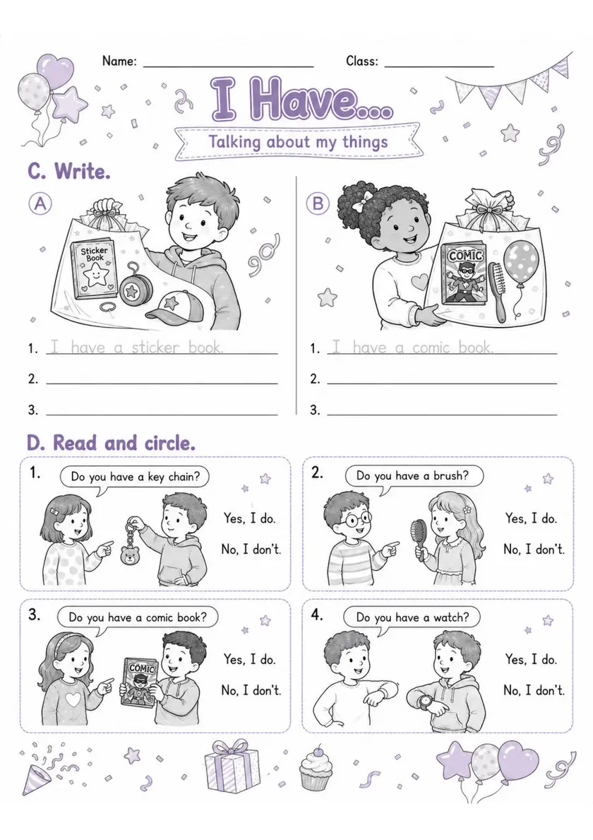 I Have... | Grades 2-3 English Language Arts Worksheet grades 2 3 printable PDF preview
