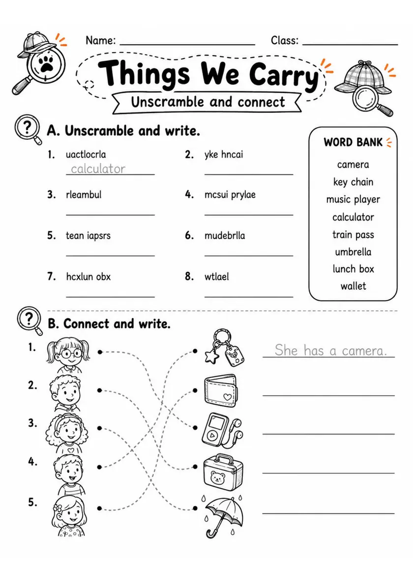 Things We Carry | Grades 2-3 English Language Arts Worksheet grades 2 3 printable PDF preview