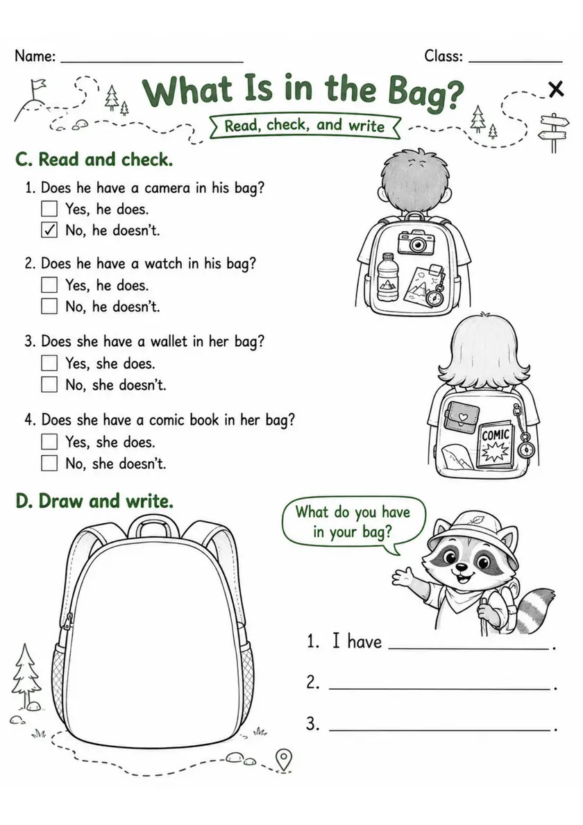 What Is In The Bag? | Grades 2-3 English Language Arts Worksheet grades 2 3 printable PDF preview