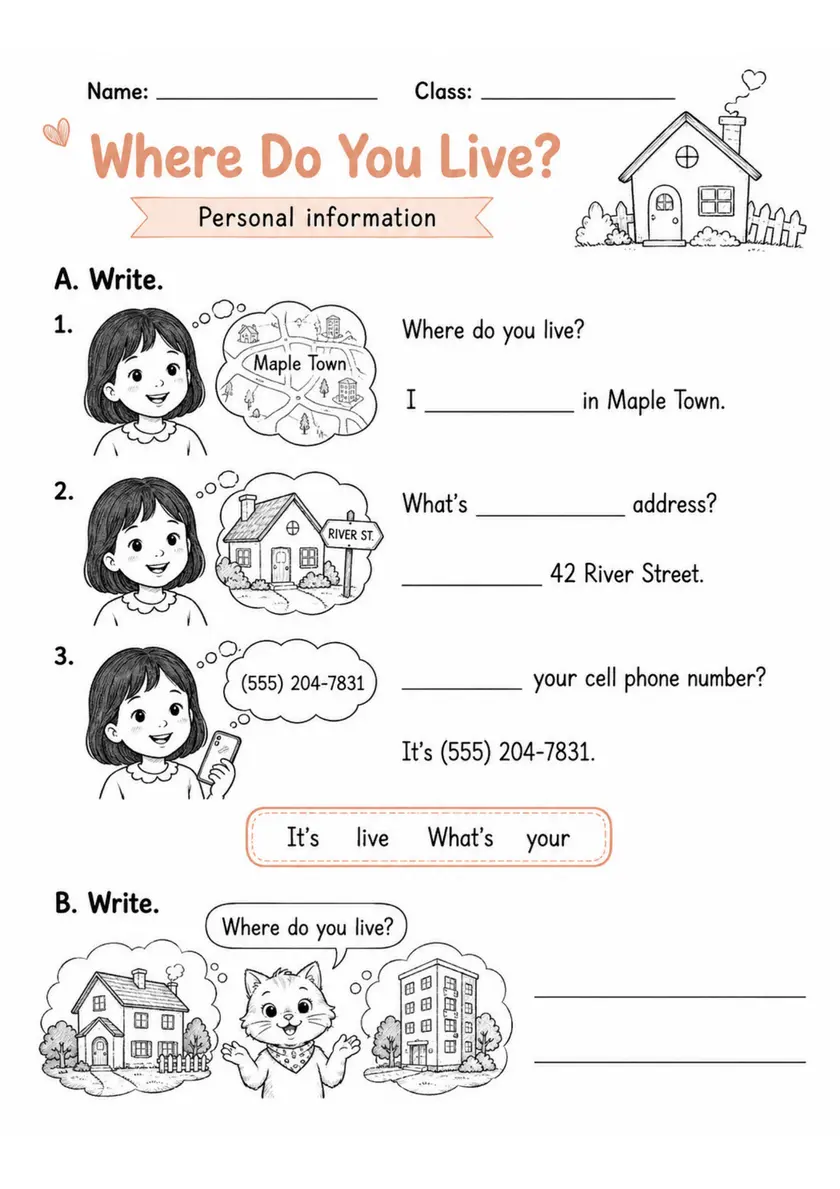 Where Do You Live? | Grades 2-3 English Language Arts Worksheet grades 2 3 printable PDF preview