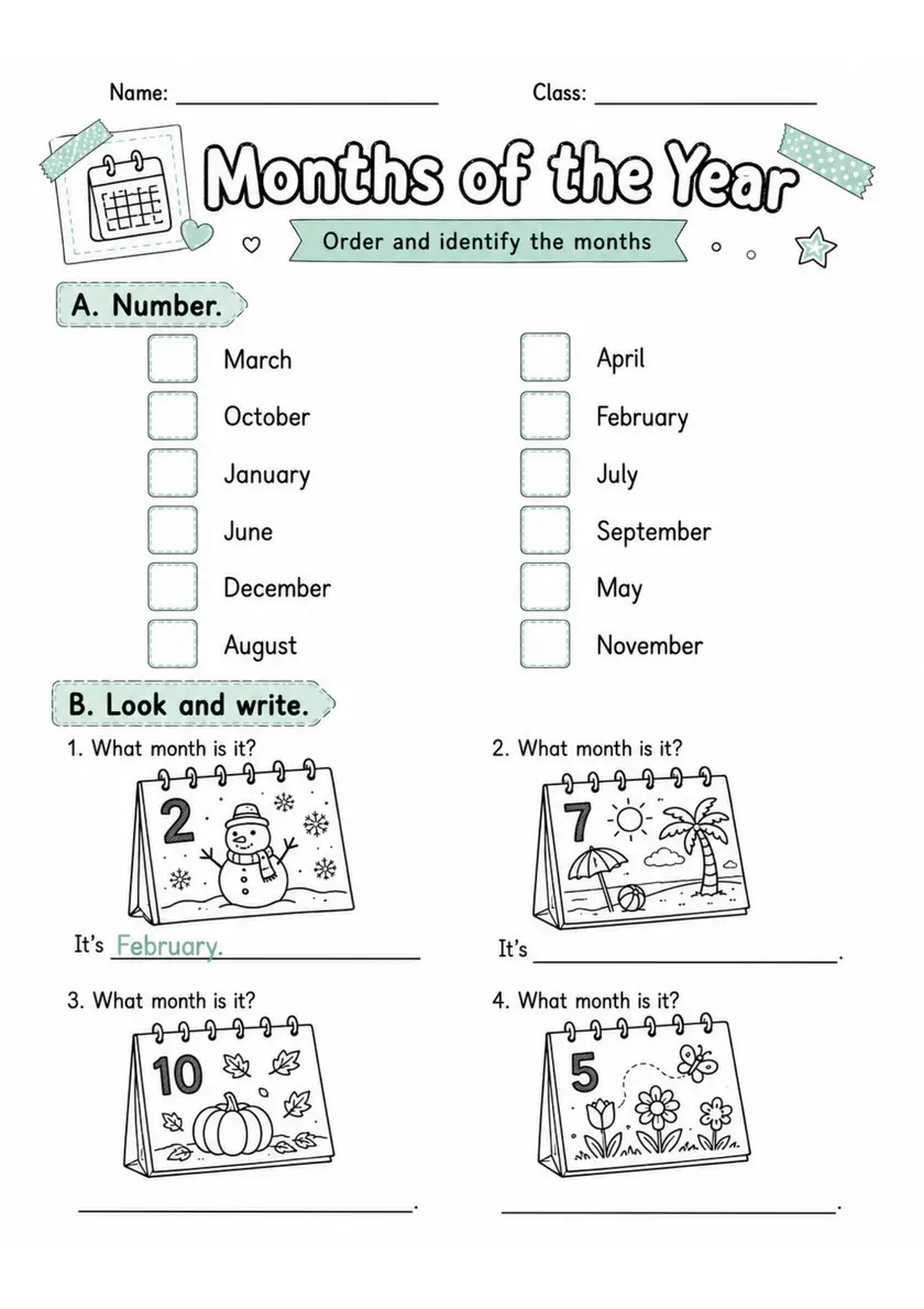 Months Of The Year | Grades 2-3 English Language Arts Worksheet grades 2 3 printable PDF preview