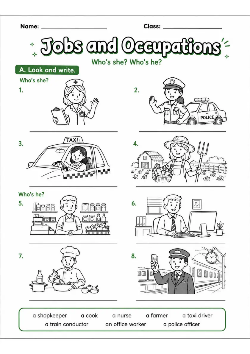Jobs And Occupations | Grades 2-3 Vocabulary Worksheet grades 2 3 printable PDF preview