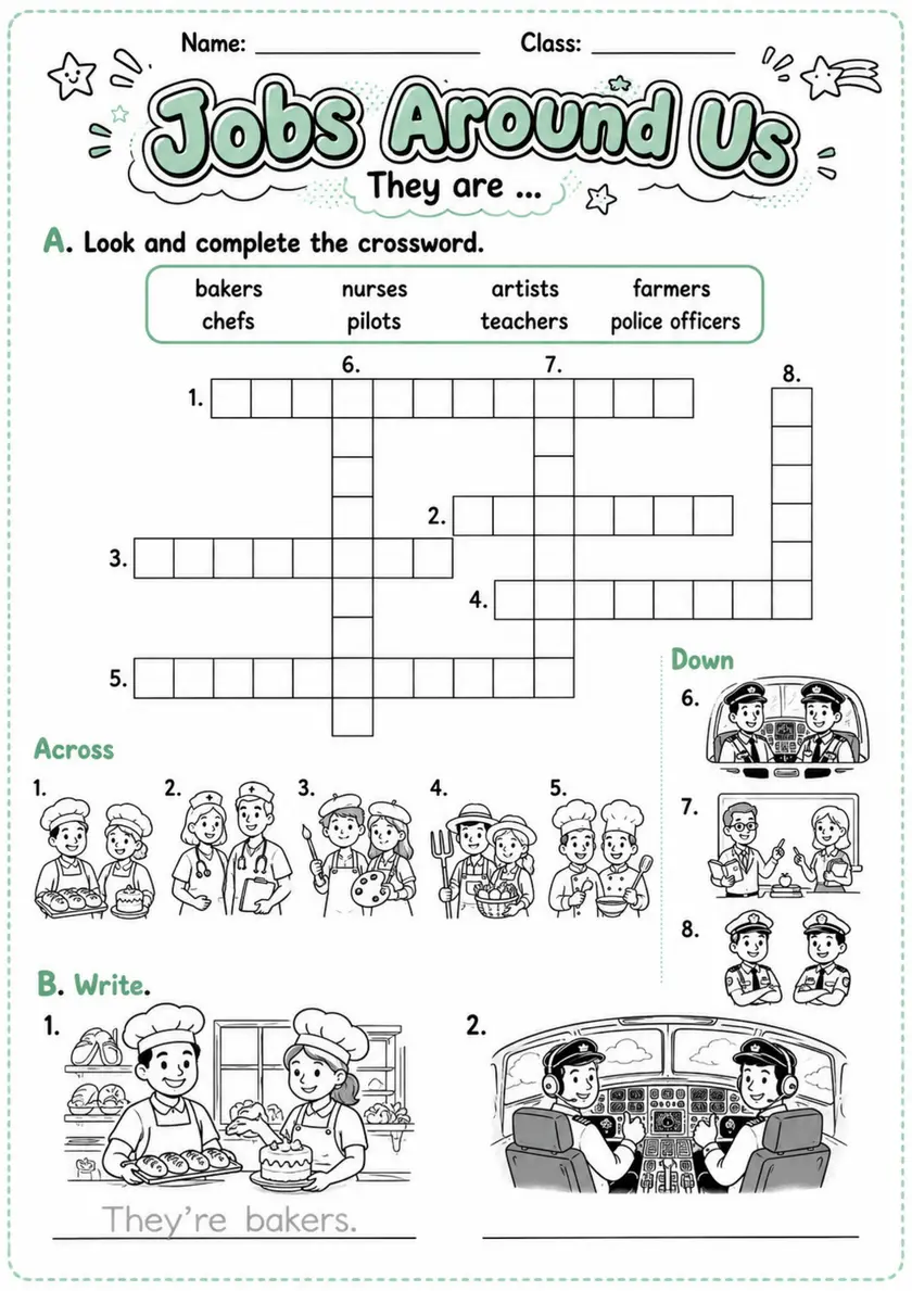 Jobs Around Us | Grades 2-3 Vocabulary Worksheet grades 2 3 printable PDF preview