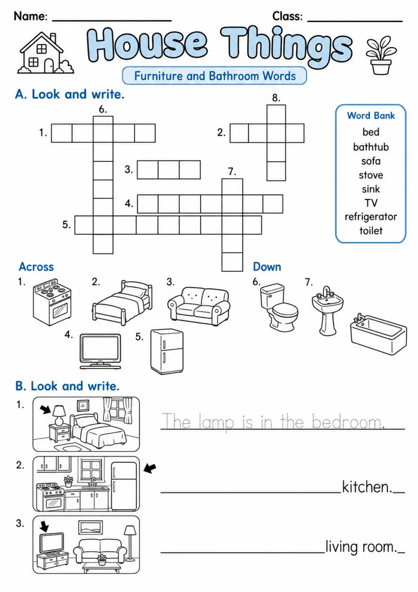 House Things | Grades 2-3 Vocabulary Worksheet grades 2 3 printable PDF preview