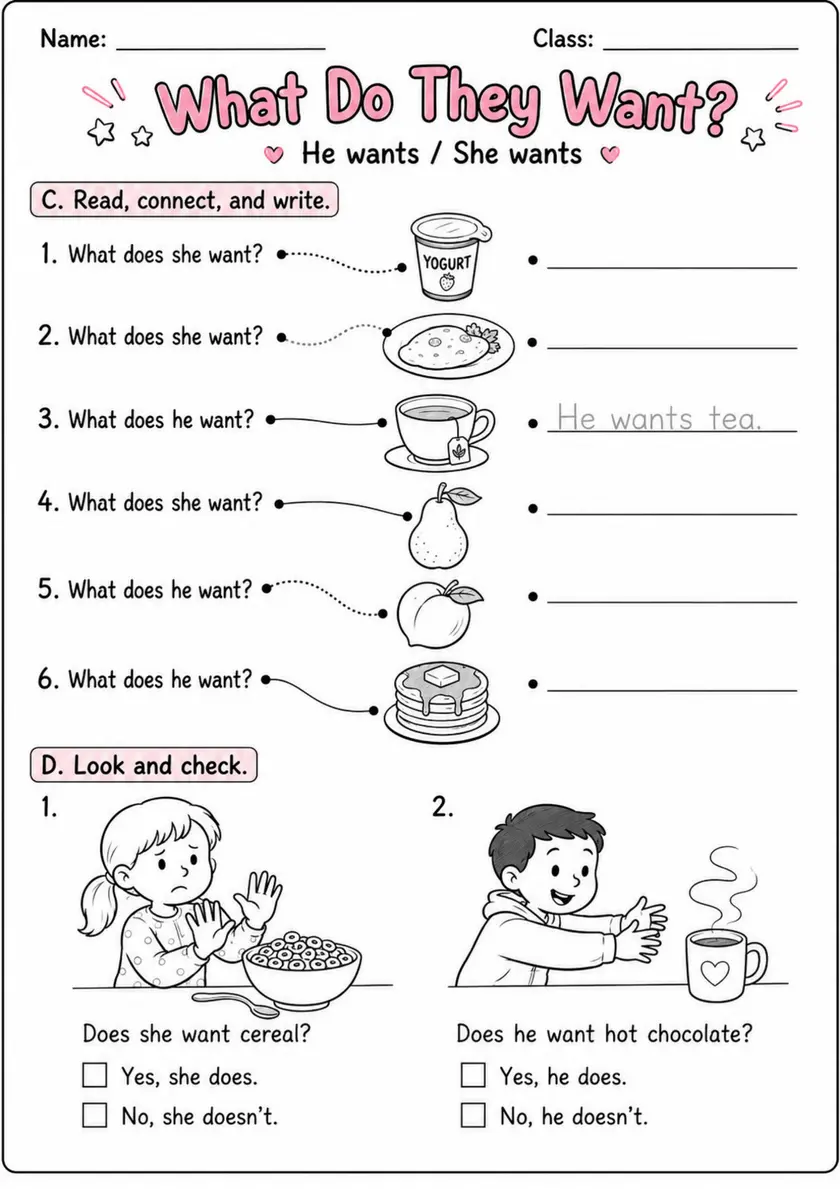 What Do They Want? | Grades 2-3 English Language Arts Worksheet grades 2 3 printable PDF preview