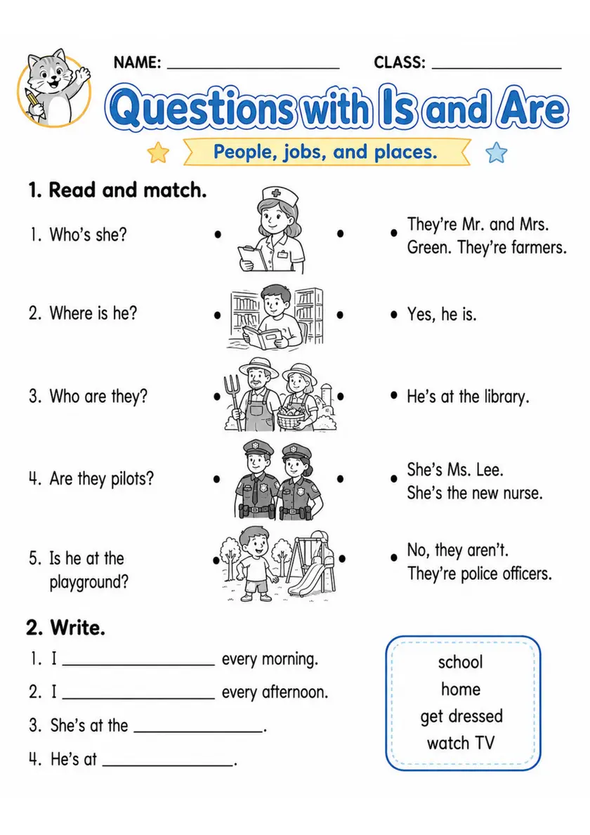 Questions With Is And Are | Grades 2-3 Vocabulary Worksheet grades 2 3 printable PDF preview