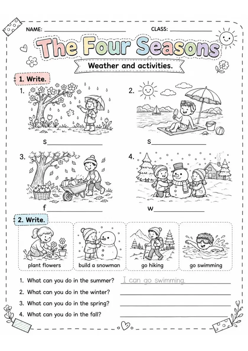 The Four Seasons | Grades 2-3 English Language Arts Worksheet grades 2 3 printable PDF preview