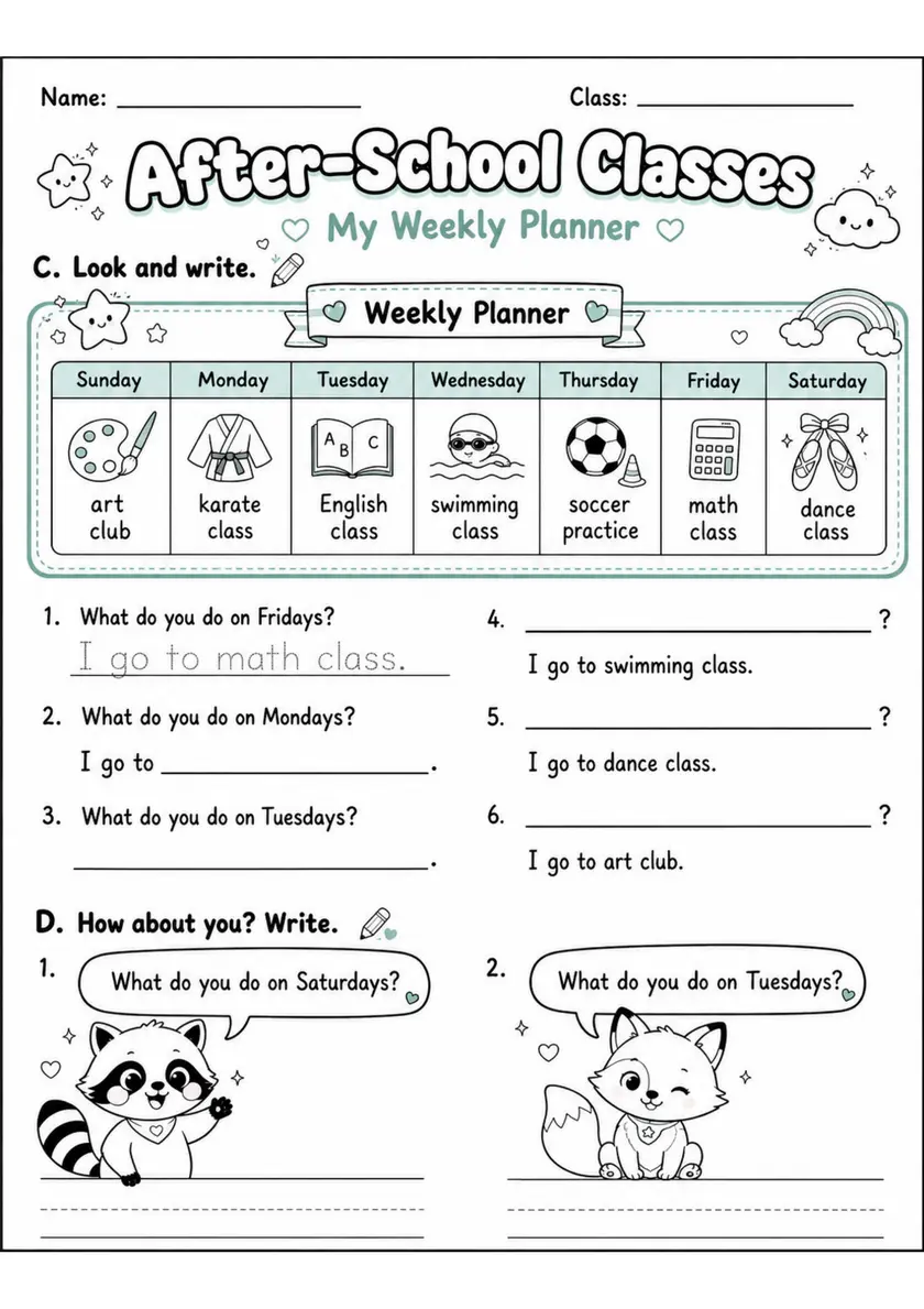 After-School Classes 2 | Grades 2-3 Vocabulary Worksheet grades 2 3 printable PDF preview