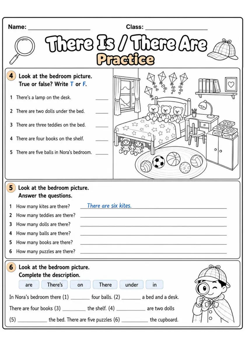 There Is / There Are Practice | Grades 2-3 Grammar Worksheet grades 2 3 printable PDF preview
