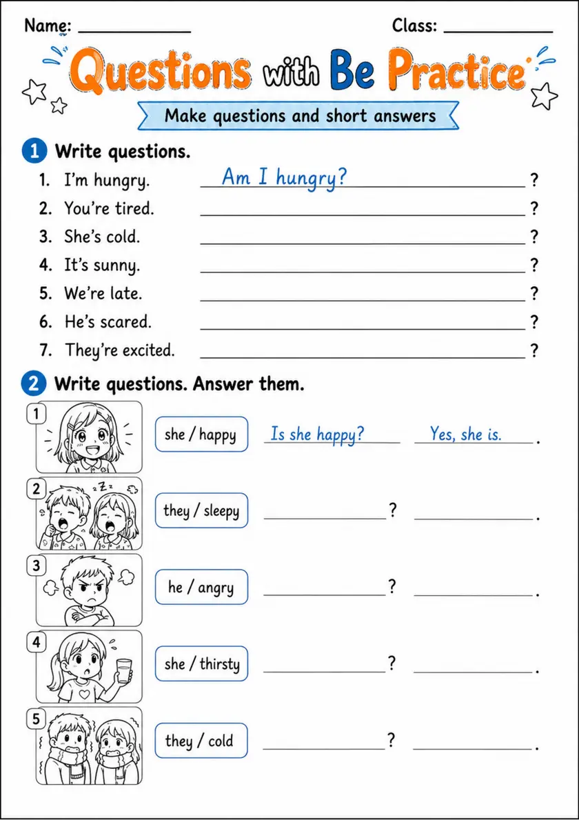 Questions With Be Practice | Grades 2-3 Grammar Worksheet grades 2 3 printable PDF preview