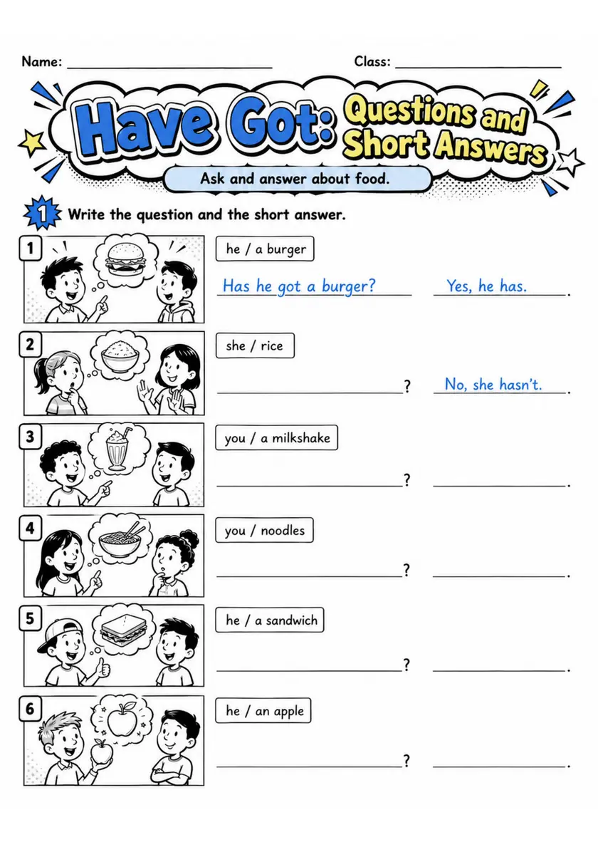 Have Got: Questions And Short Answers | Grades 2-3 Grammar Worksheet grades 2 3 printable PDF preview