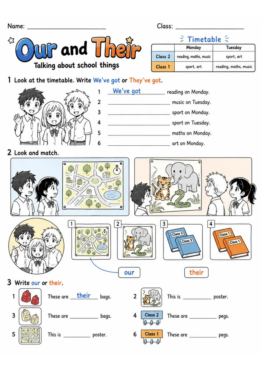 Our And Their | Grades 2-3 Grammar Worksheet grades 2 3 printable PDF preview