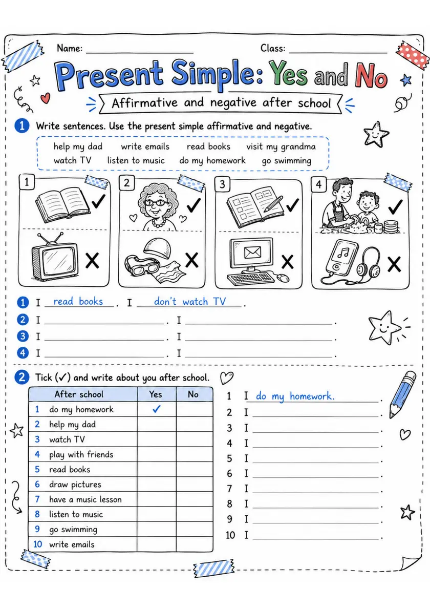 Present Simple: Yes And No | Grades 2-3 Grammar Worksheet grades 2 3 printable PDF preview