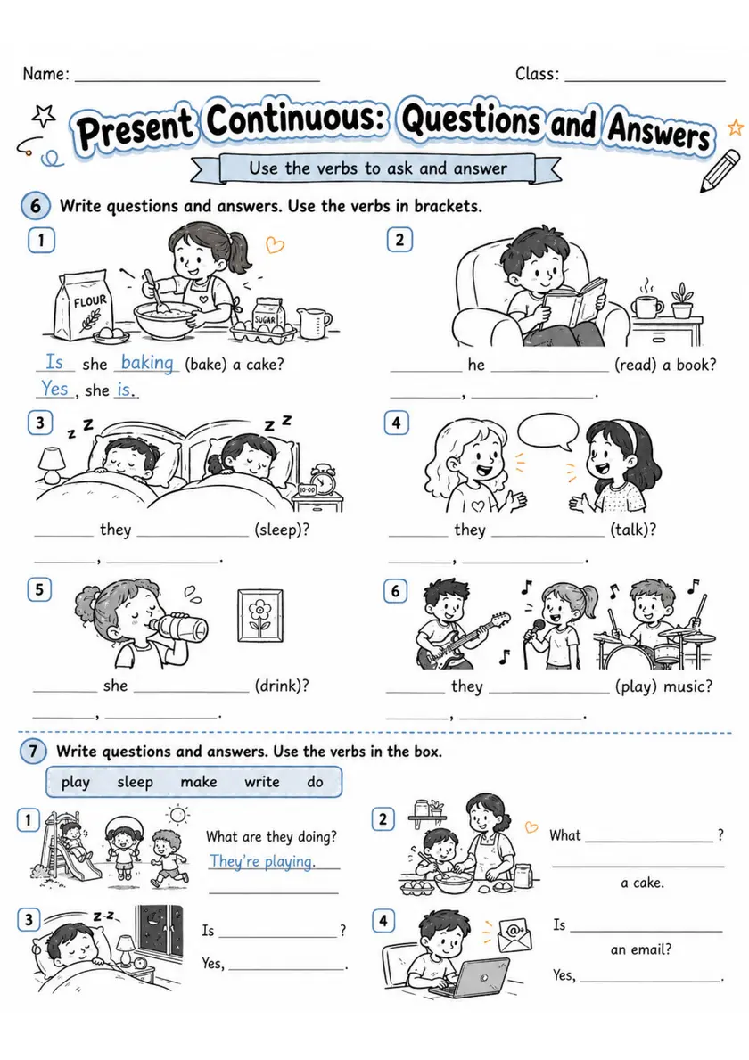 Present Continuous: Questions And Answers | Grades 2-3 Grammar Worksheet grades 2 3 printable PDF preview
