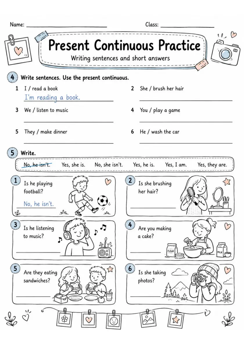 Present Continuous Practice | Grades 2-3 Grammar Worksheet grades 2 3 printable PDF preview