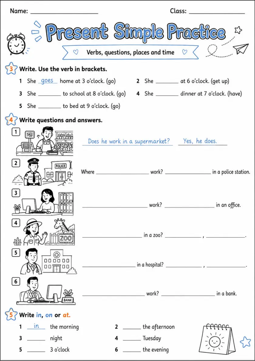 Present Simple Practice | Grades 2-3 Grammar Worksheet grades 2 3 printable PDF preview