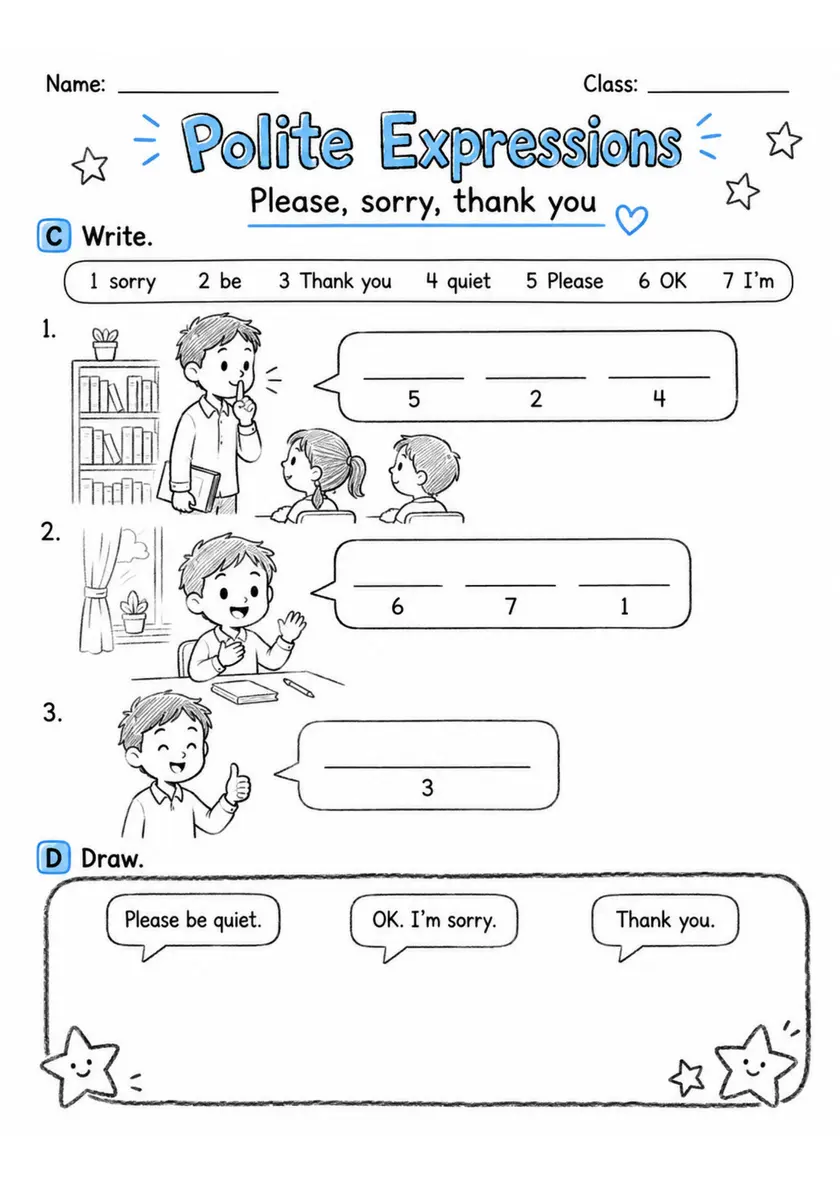 Polite Expressions | Grade 2 Vocabulary Worksheet grade 2 printable PDF preview