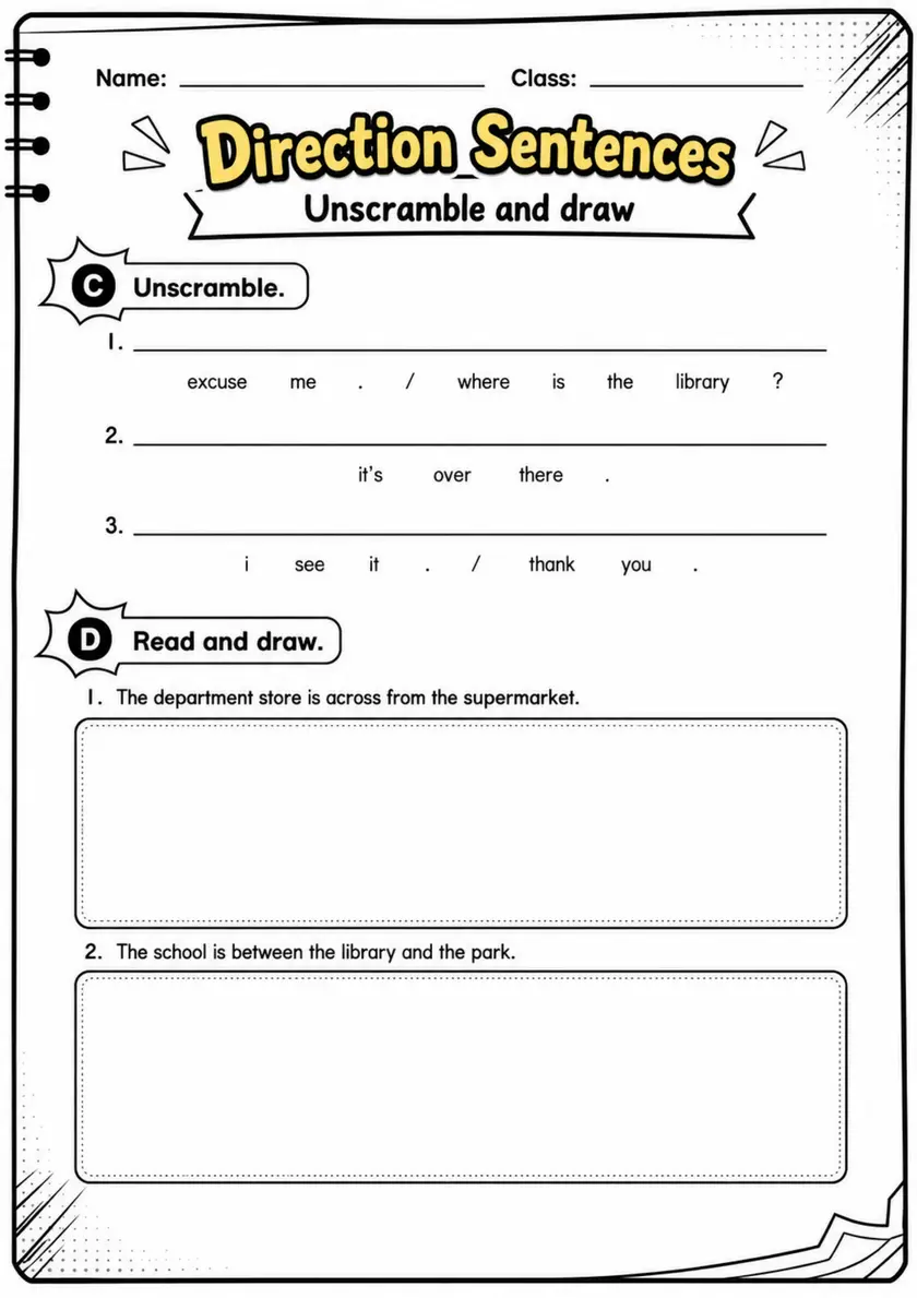 Direction Sentences | Grade 2 Functional English Worksheet grade 2 printable PDF preview