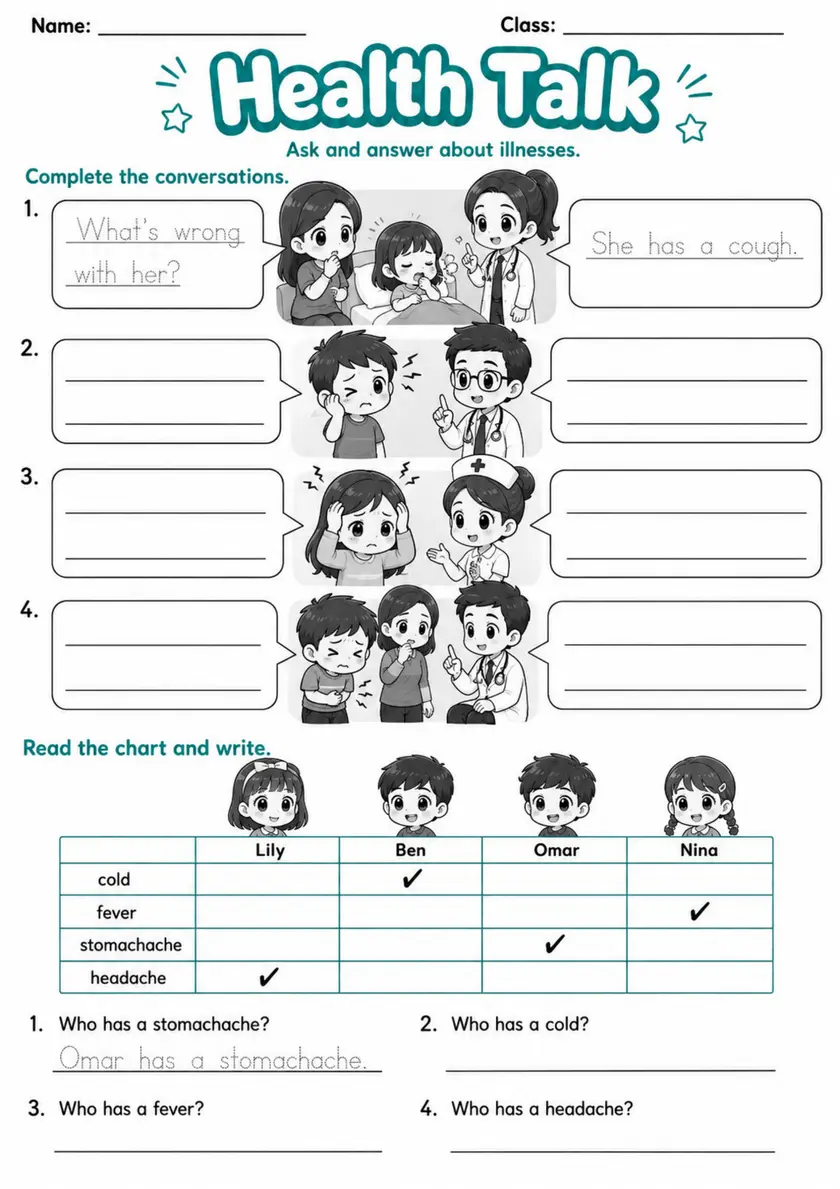Health Talk | Grade 2 English Language Arts Worksheet grade 2 printable PDF preview