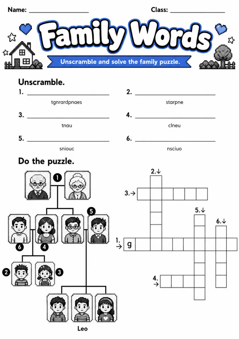 Family Words | Grade 2 Vocabulary Worksheet grade 2 printable PDF preview
