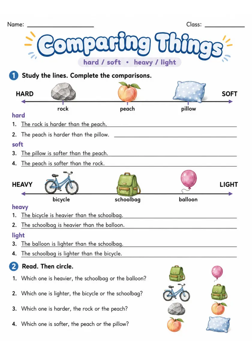 Comparing Things | Grade 2 English Language Arts Worksheet grade 2 printable PDF preview