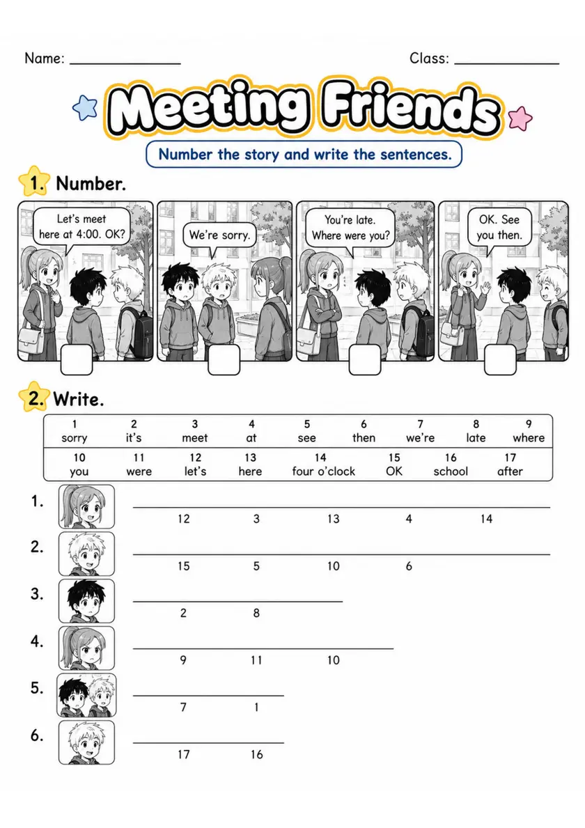 Meeting Friends | Grade 2 Reading Worksheet grade 2 printable PDF preview